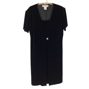 Another Thyme Black Velvet Short Sleeve Dress W/ Rhinestone Button Front Size 16